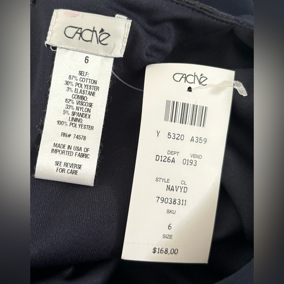 NWT Cache Colorblock Dress Navy/Black, Mesh Textured, Cut Out Back, Size 6 - Picture 3 of 6